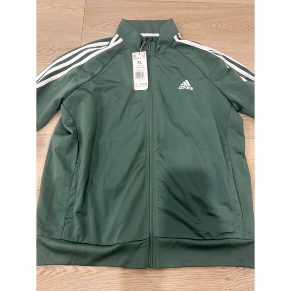 Adidas Womens XL Green Track Jacket With White Stripes & Logo Full Zip W 3S TT T - Picture 1 of 5